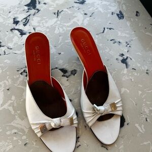 Gucci White Mules with Elegant Bow